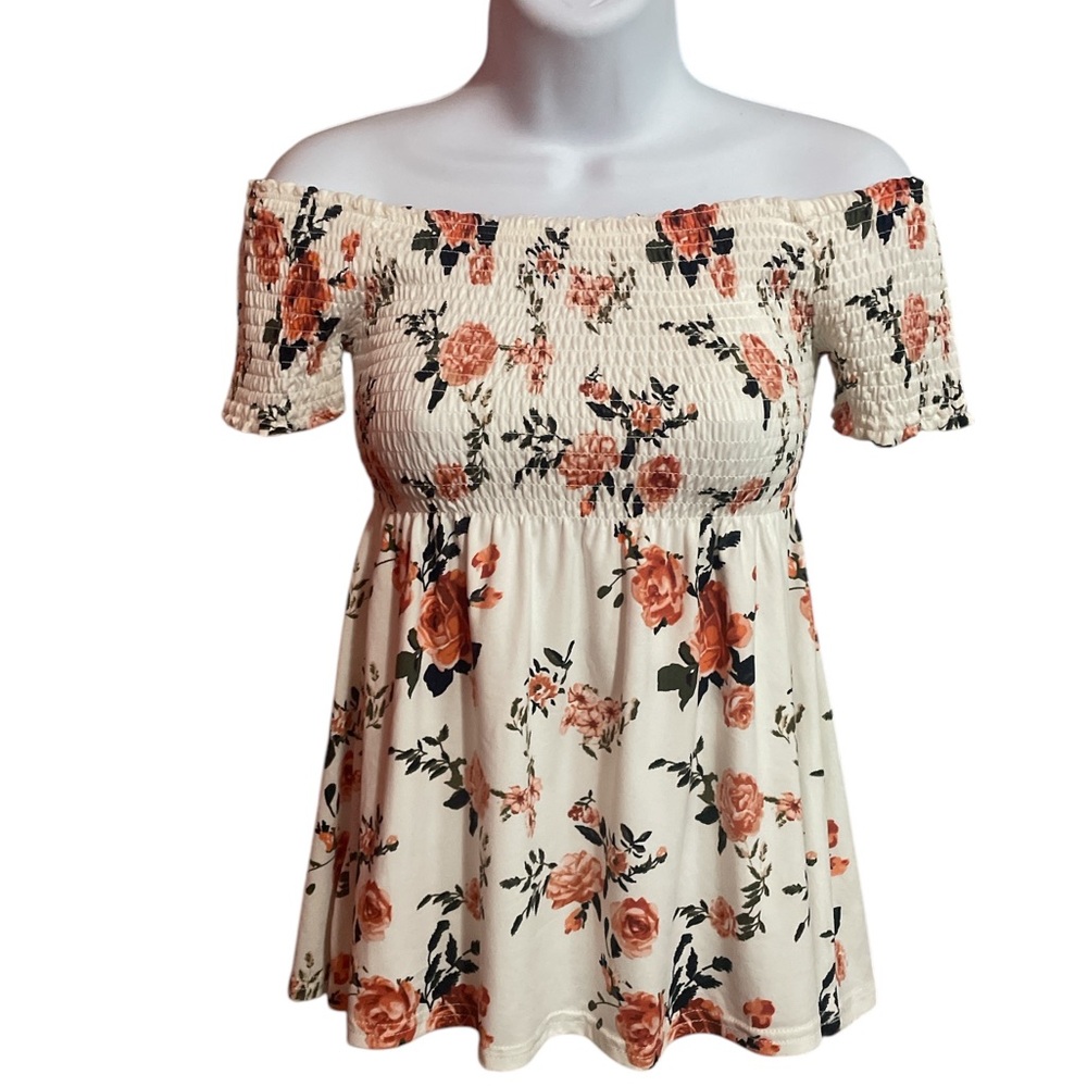 Rue21 Floral Off-Shoulder Top - Cream and Orange